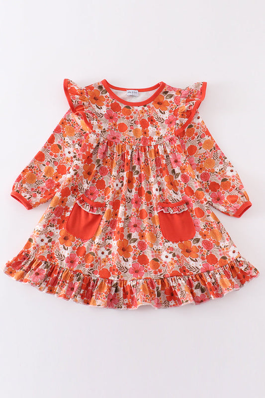 Fall floral print ruffle dress