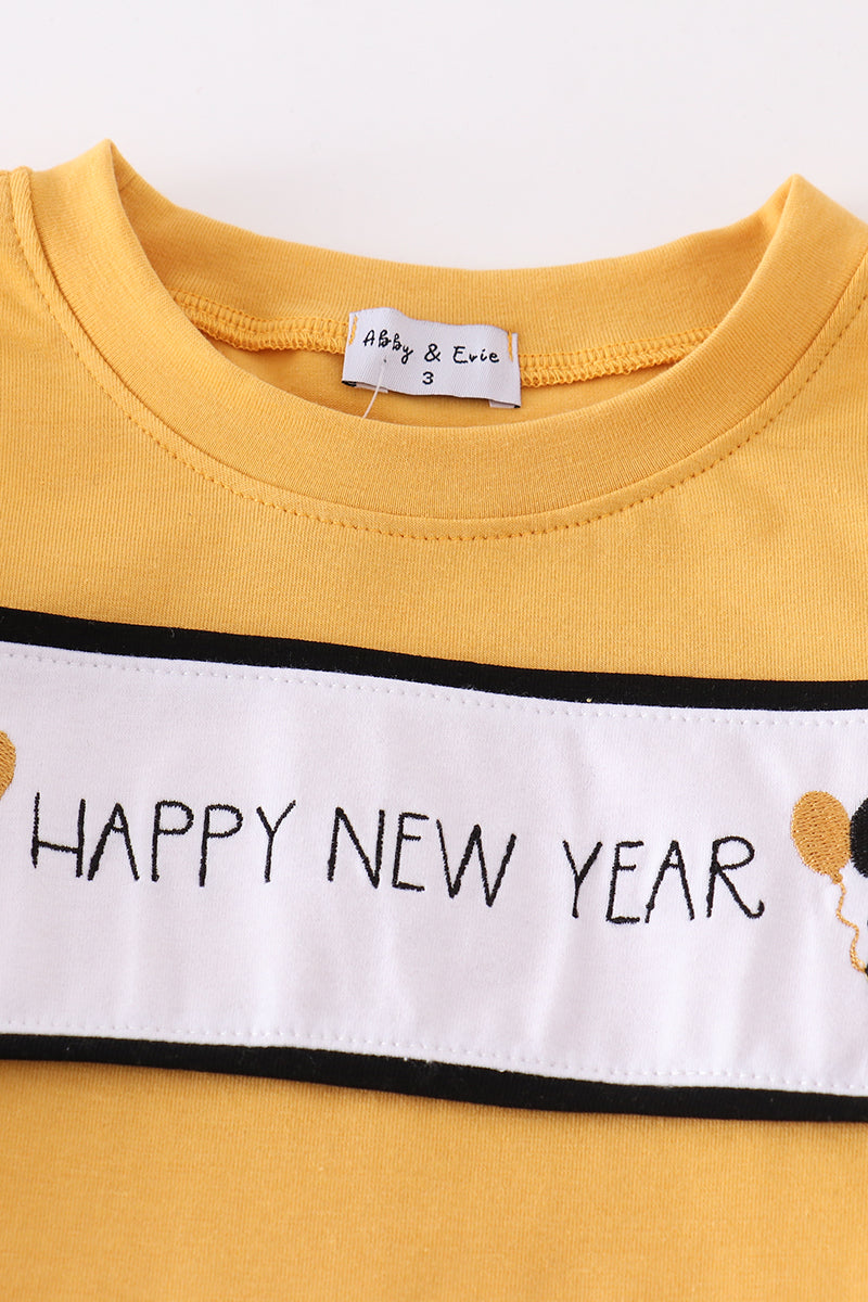 Mustard happy new year embroidery boy set