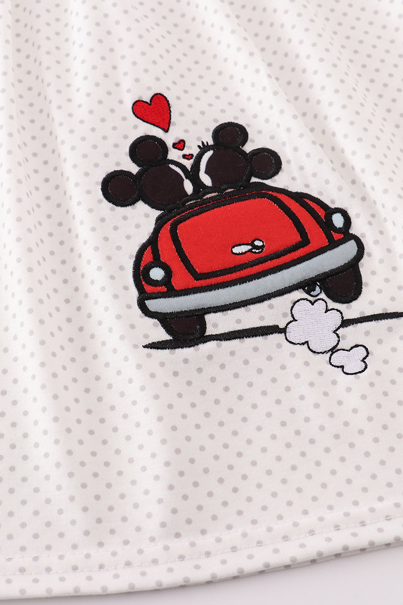 Valentine's day character applique polkadot dress