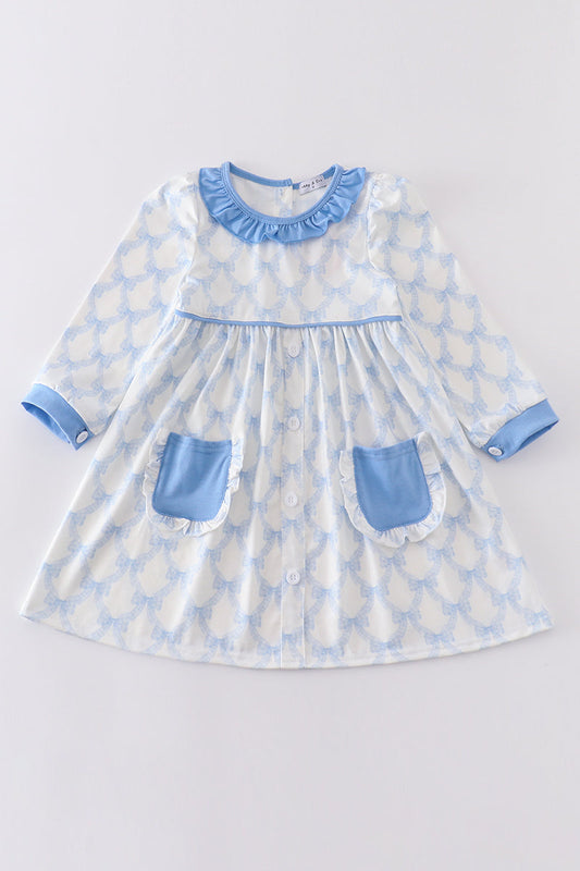 Blue bow ruffle dress