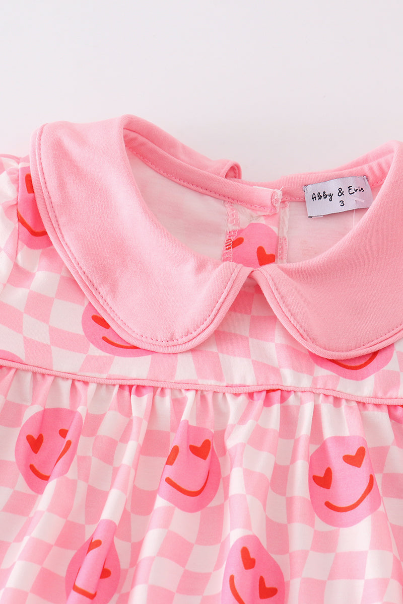 Pink valentine smile print girl set