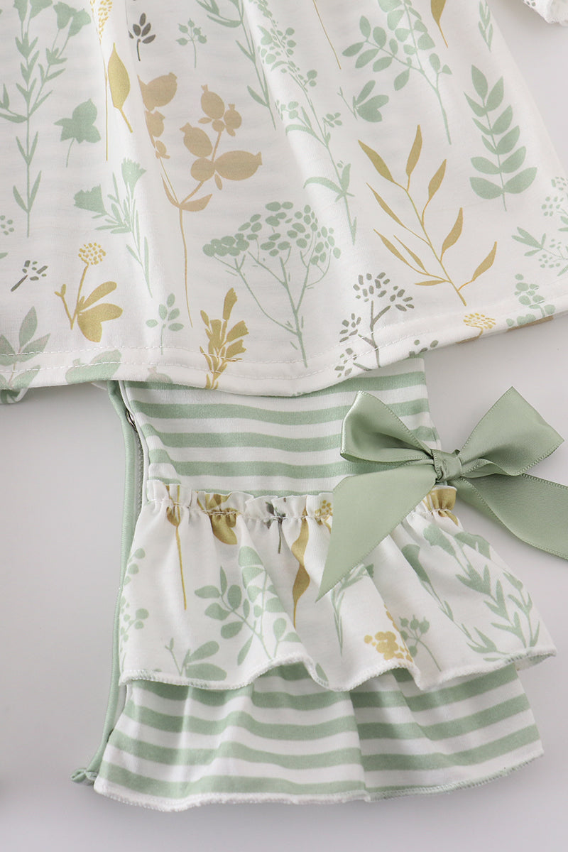 Green botanical girl romper