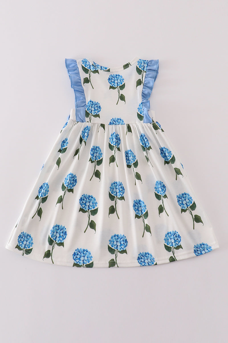 Blue hydrangea print girl dress