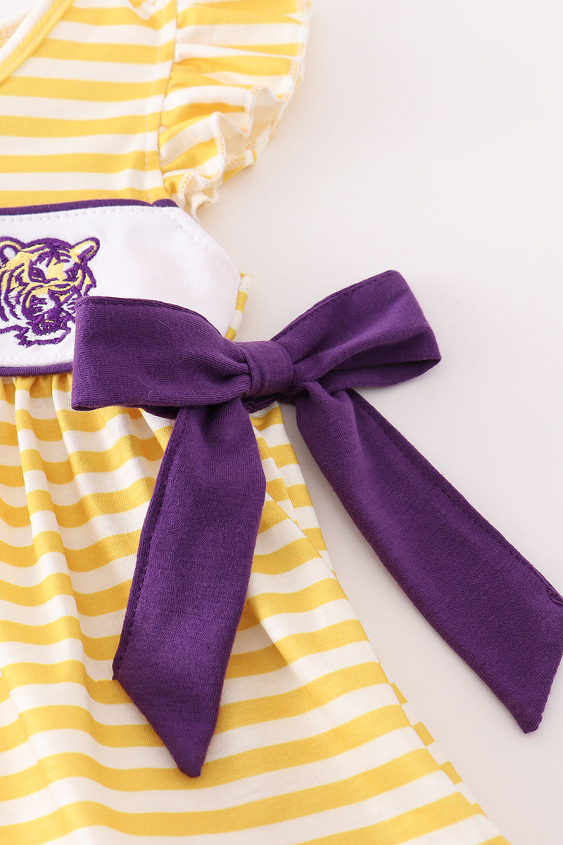 Yellow tiger embroidery LSU girl bloomer set