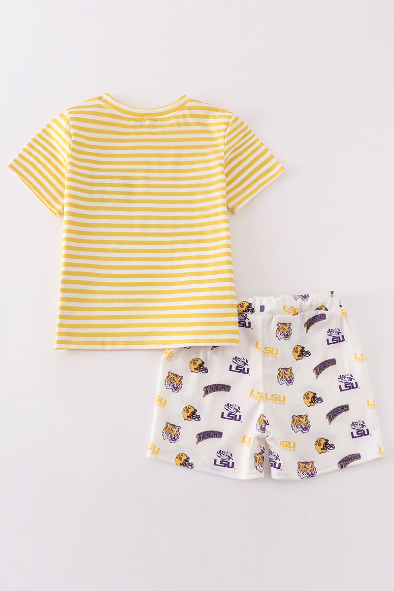 Yellow tiger embroidery LSU boy set