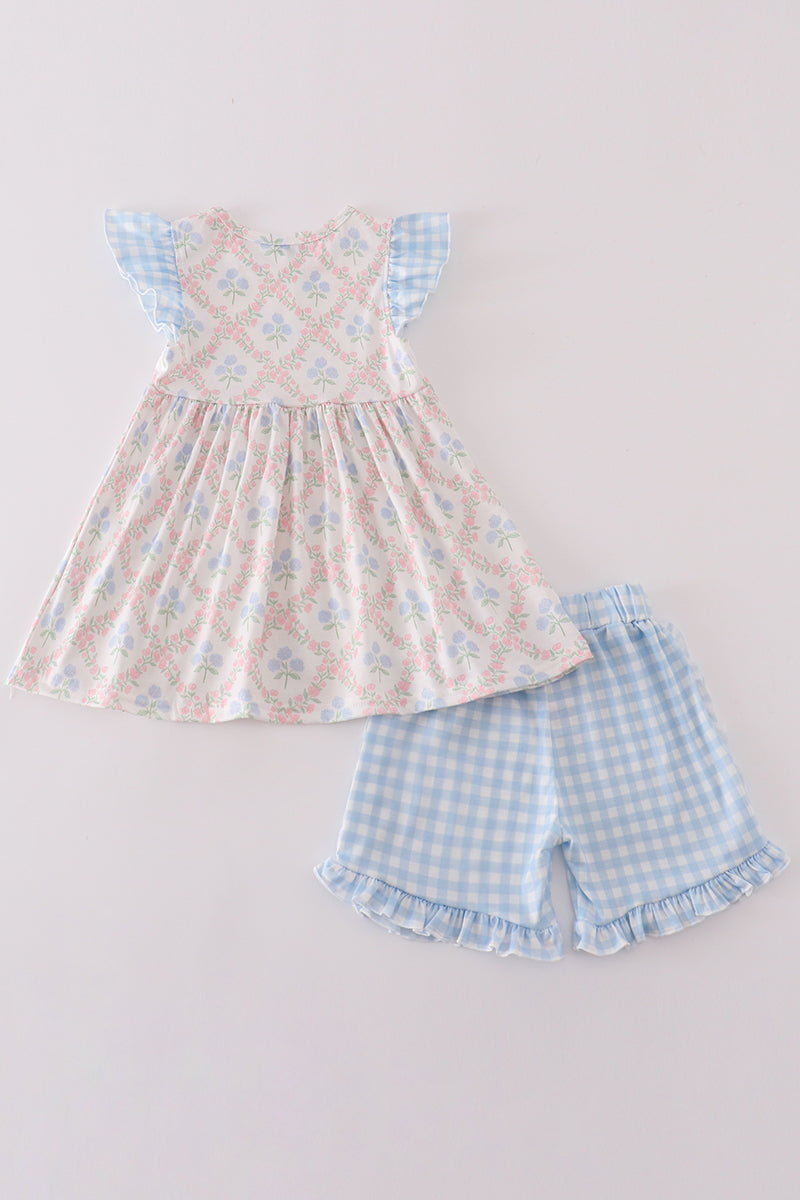 Blue hydrangea print girl set