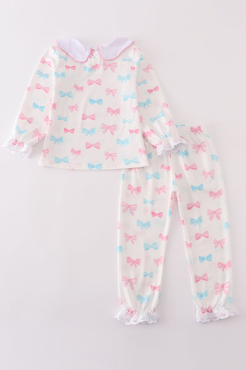 Pink bow print girl set