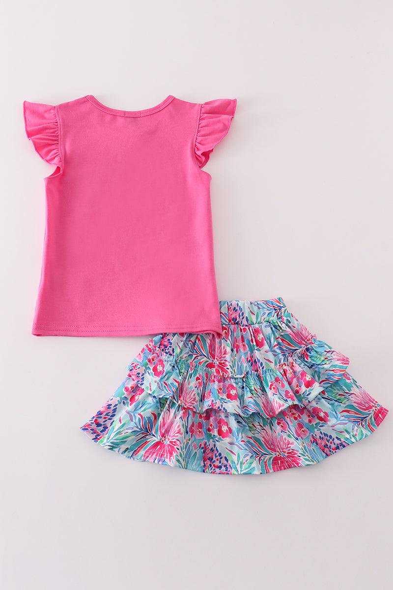 Pink Floral Bliss girl skirt set