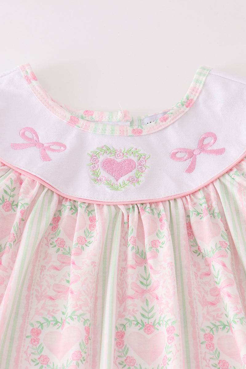 Valentine's day heart bow embroidery girl set