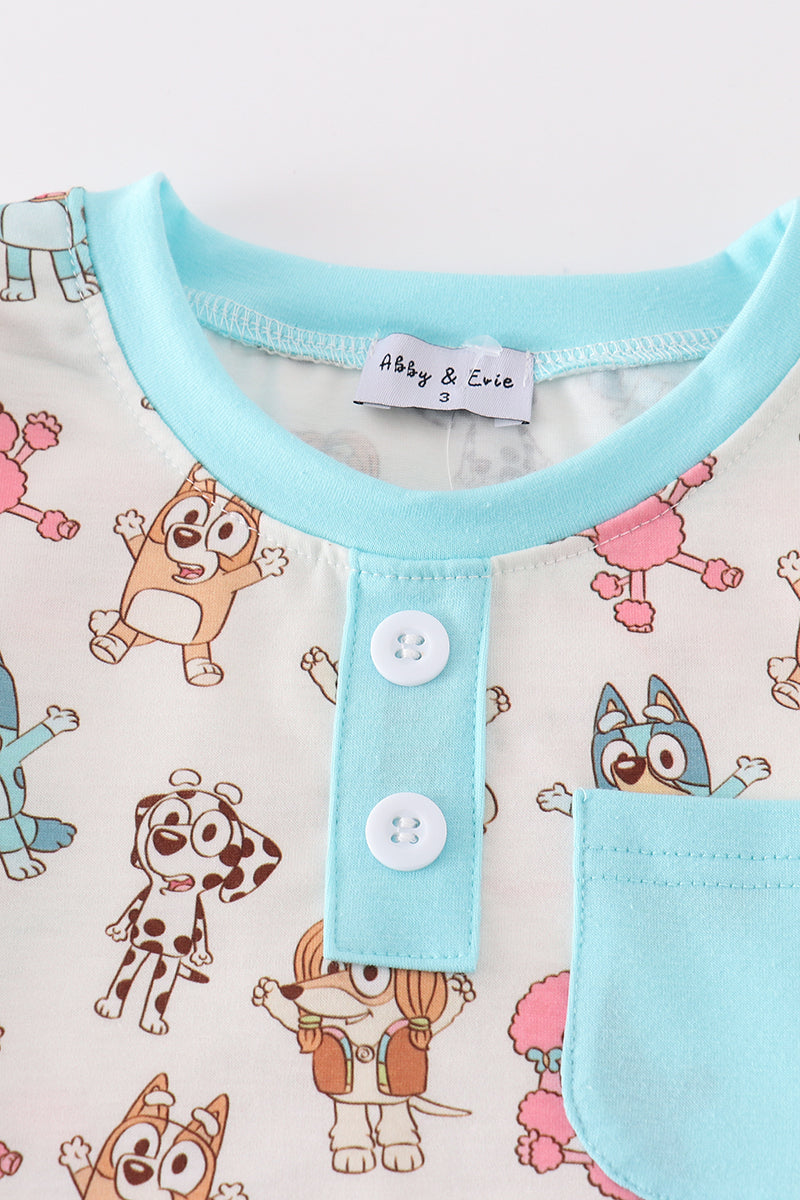 Blue character print boy set