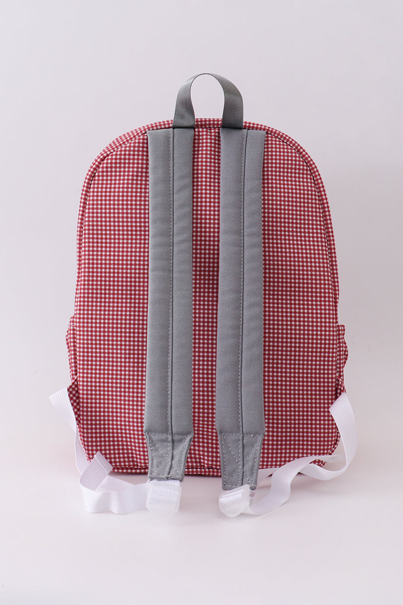 Red Alabama embroidery gingham ruffle backpack