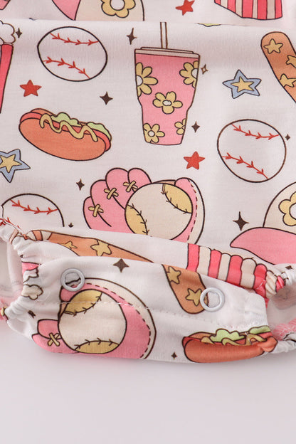 Pink baseball print gingham bubble