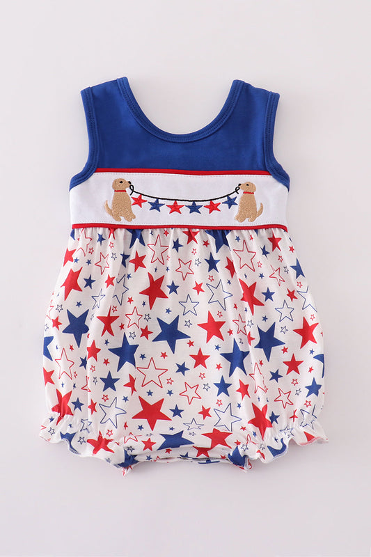 Blue puppy star embroidery print bubble