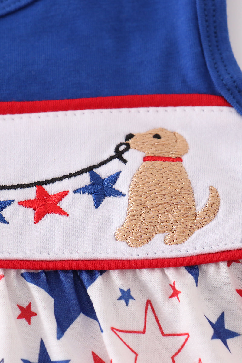 Blue puppy star embroidery print bubble