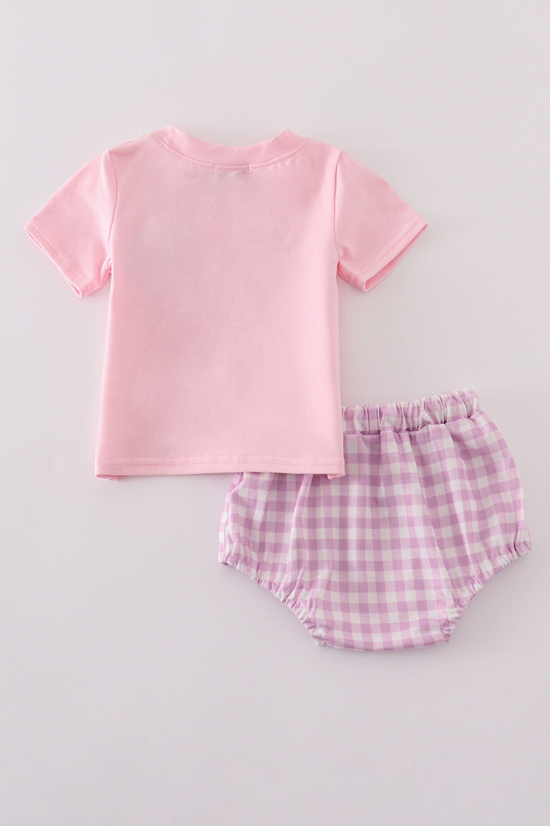 Purple smile gingham bloomer set