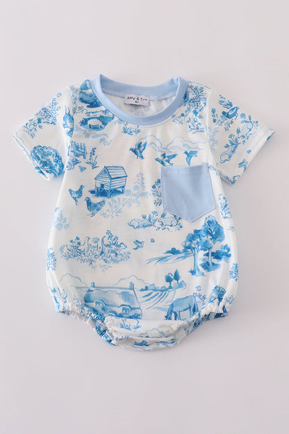 Blue farm print pocket bubble