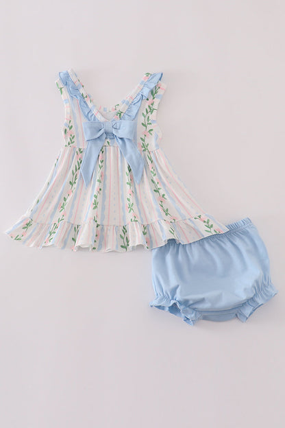 Blue floral print ruffle bloomer set