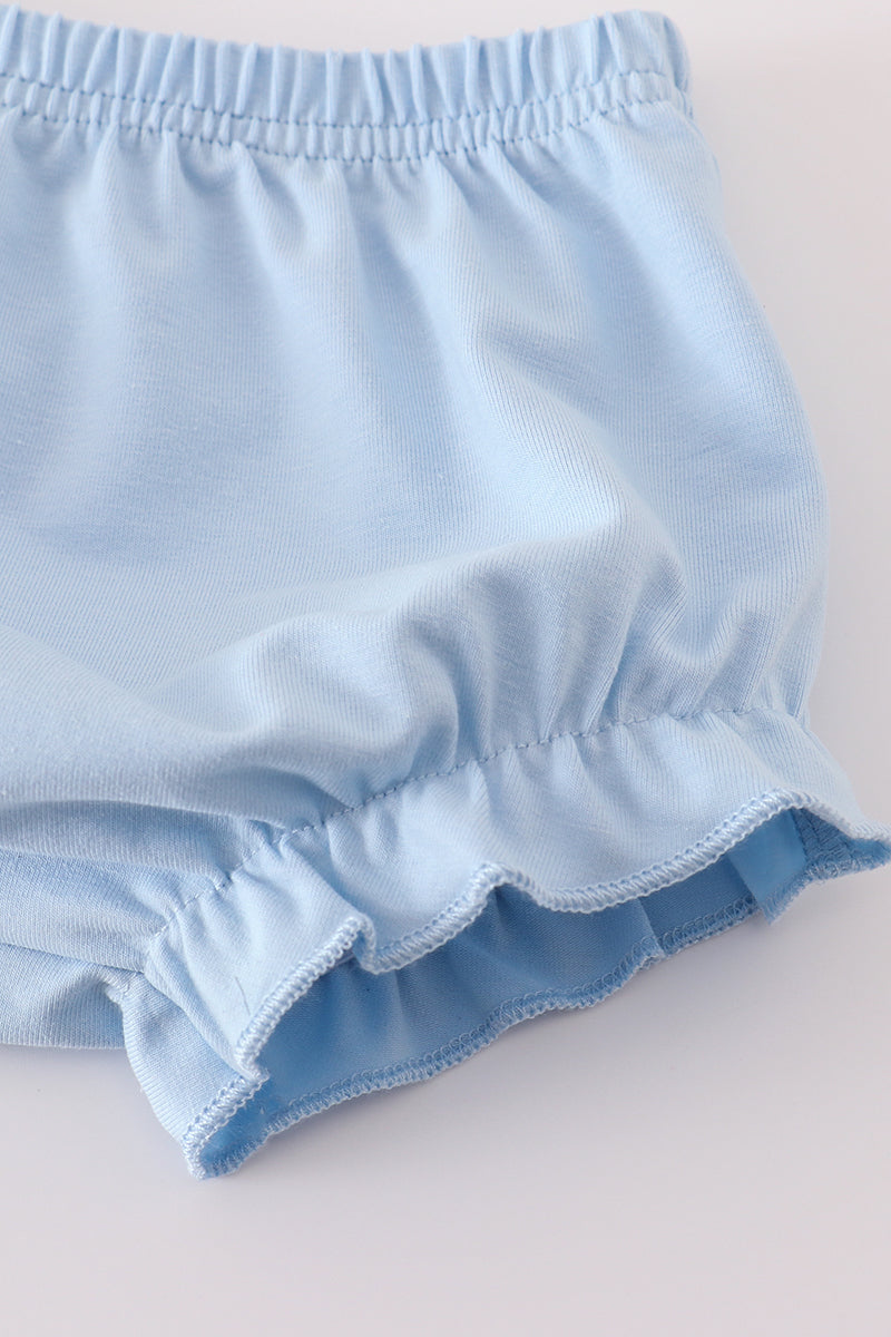 Blue floral print ruffle bloomer set