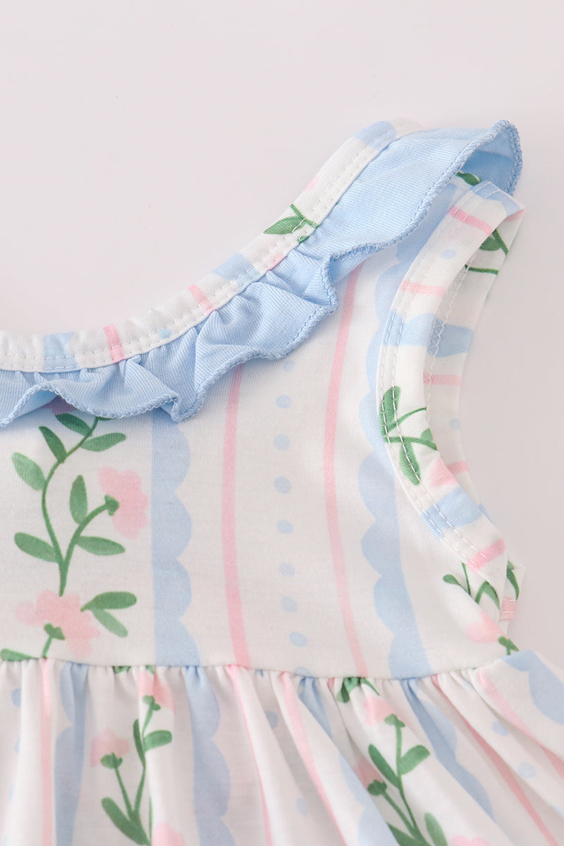 Blue floral print ruffle bloomer set