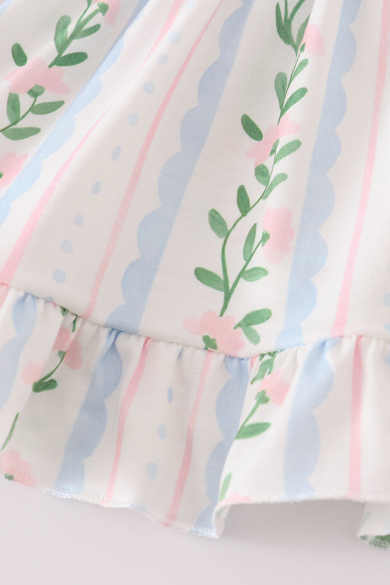 Blue floral print ruffle bloomer set