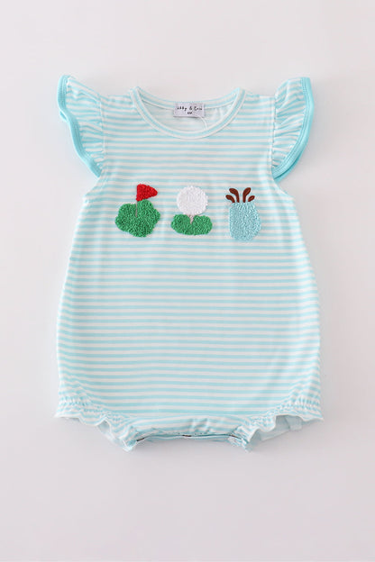 Blue stripe golf french knot ruffle bubble