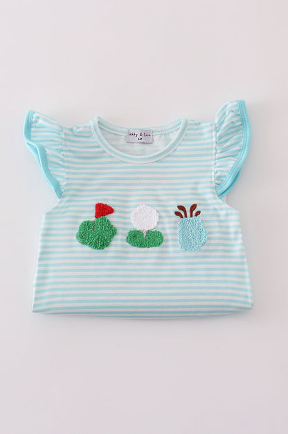 Blue stripe golf french knot ruffle bubble