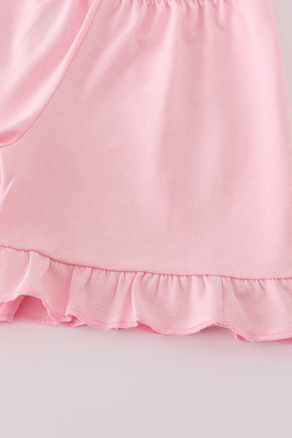 Apple pencil print ruffle shorts set
