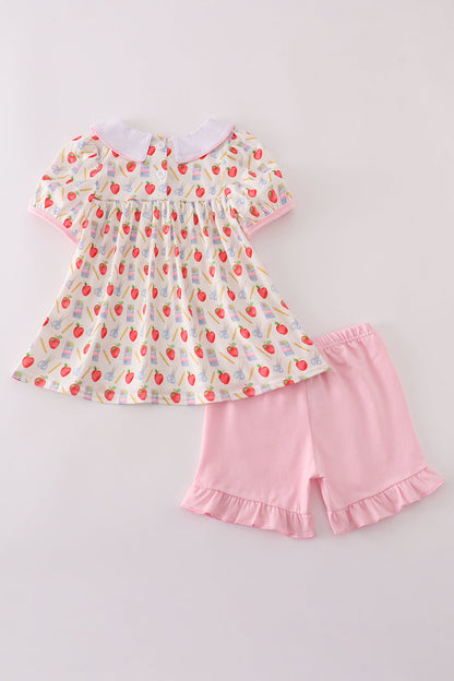Apple pencil print ruffle shorts set