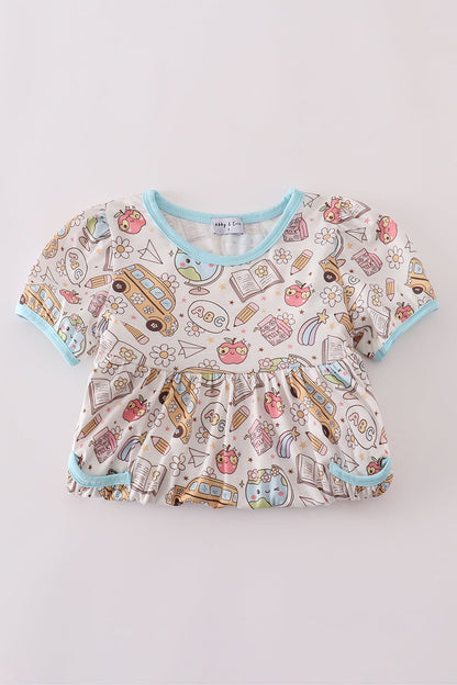 Blue bus apple print dress