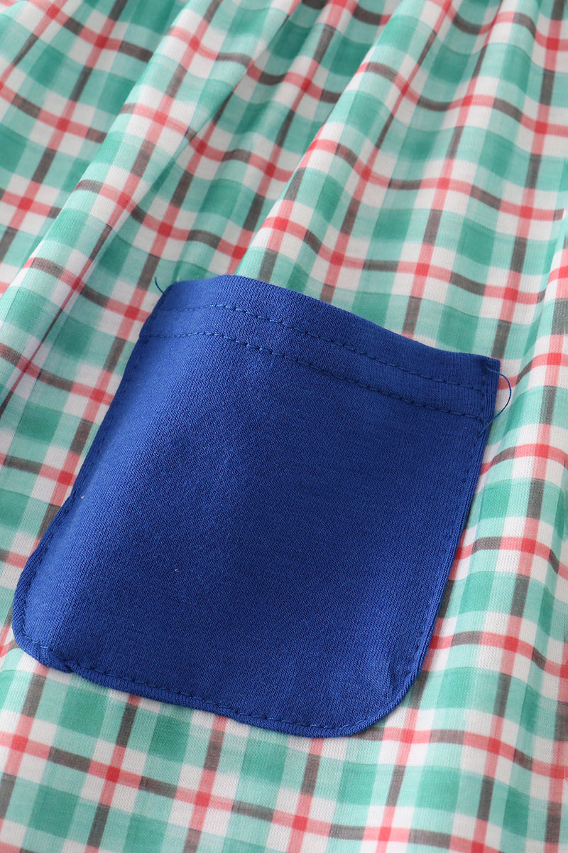 Blue apple french knot plaid dress
