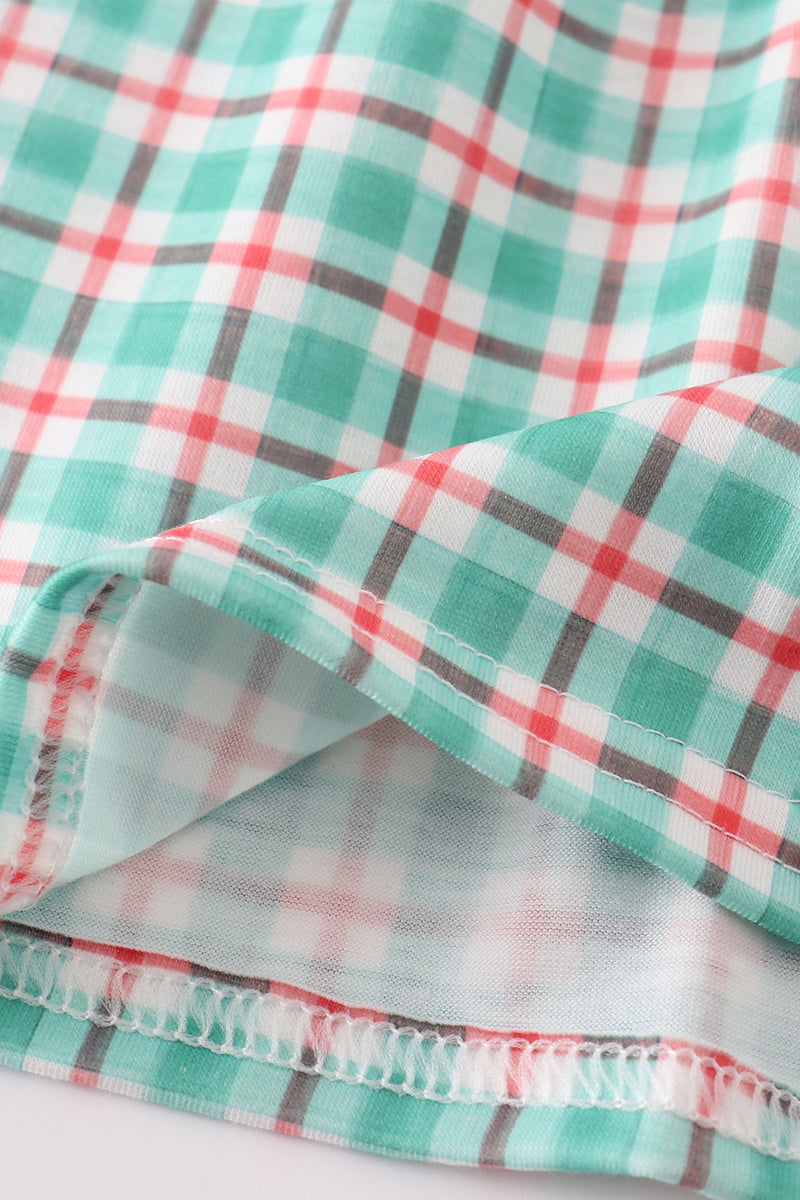 Blue apple french knot plaid dress