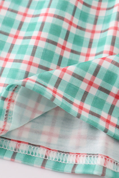 Blue apple french knot plaid dress