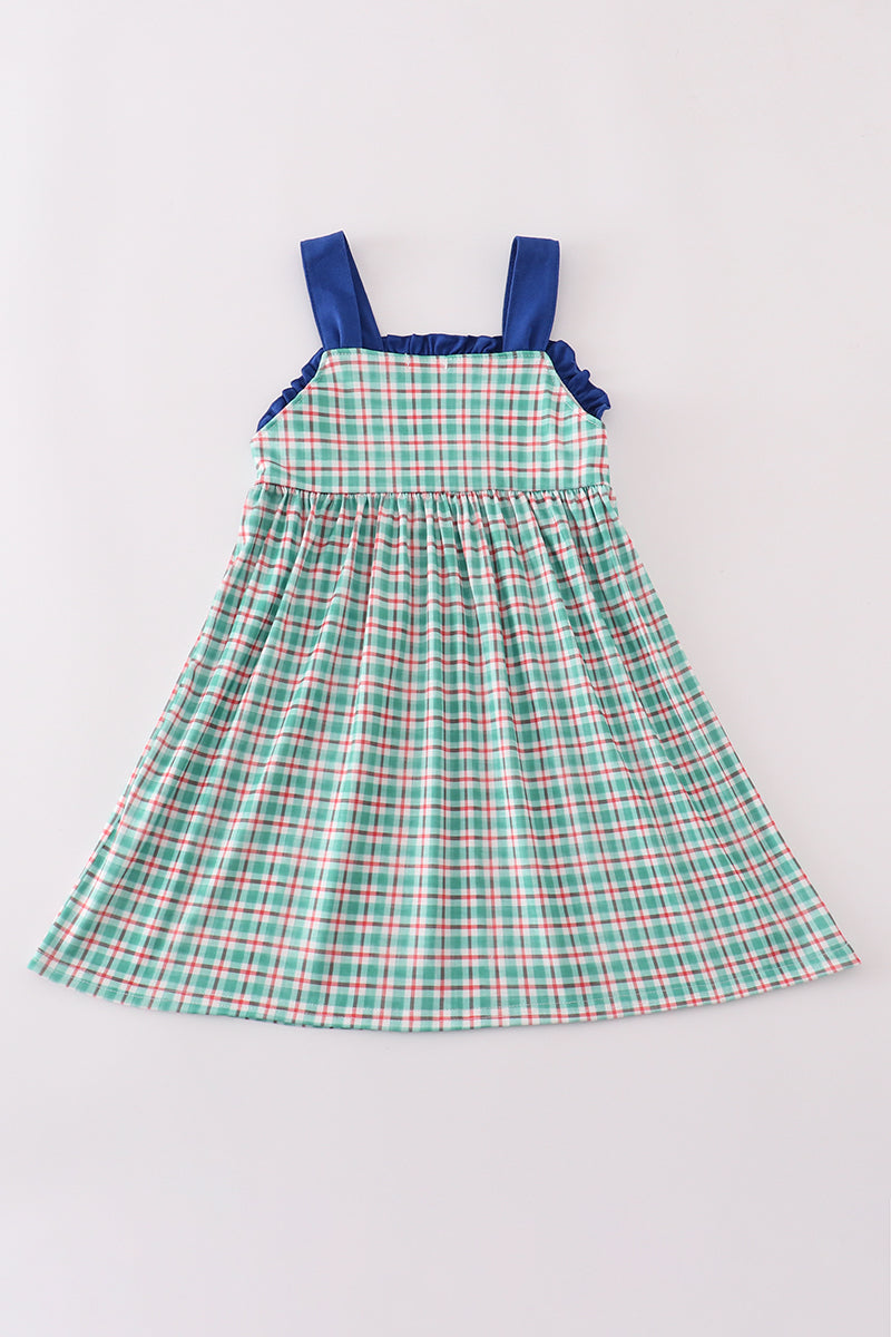 Blue apple french knot plaid dress