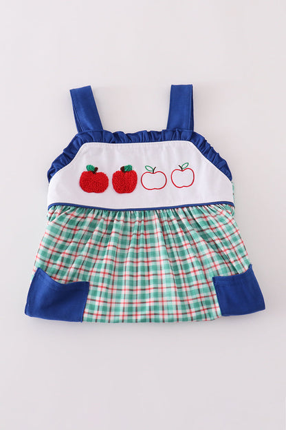Blue apple french knot plaid dress