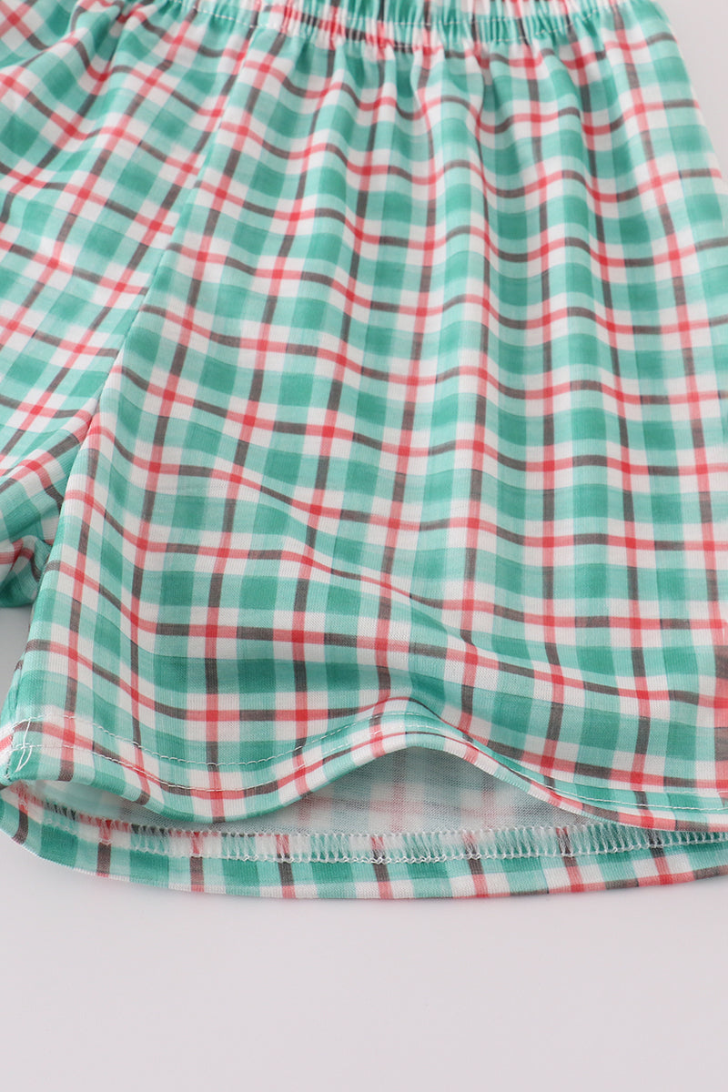 Blue apple french knot shorts set