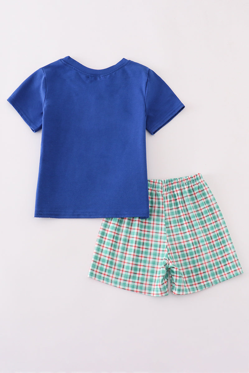 Blue apple french knot shorts set