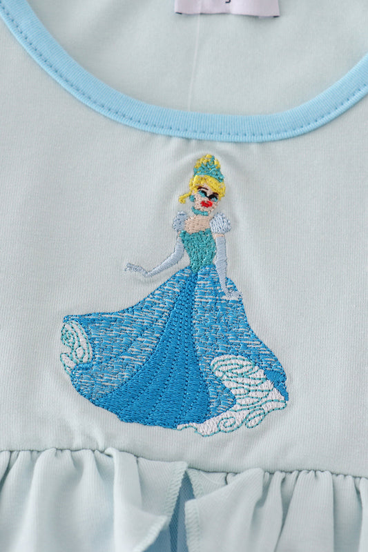 Blue princess embroidery ruffle dress