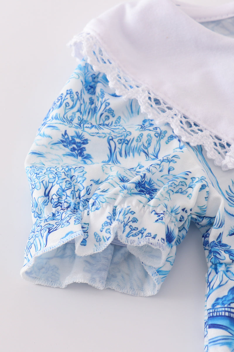 Blue willow toile print bloomer set