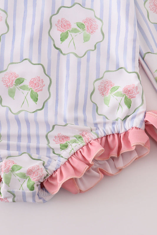 Floral stripe long sleeve swimsuit UPF50+