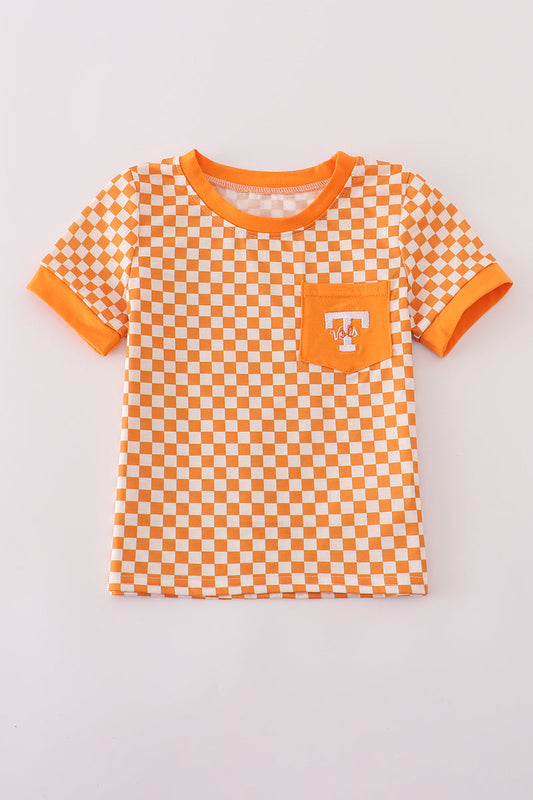 Orange Tennessee go vols embroidery checkered top