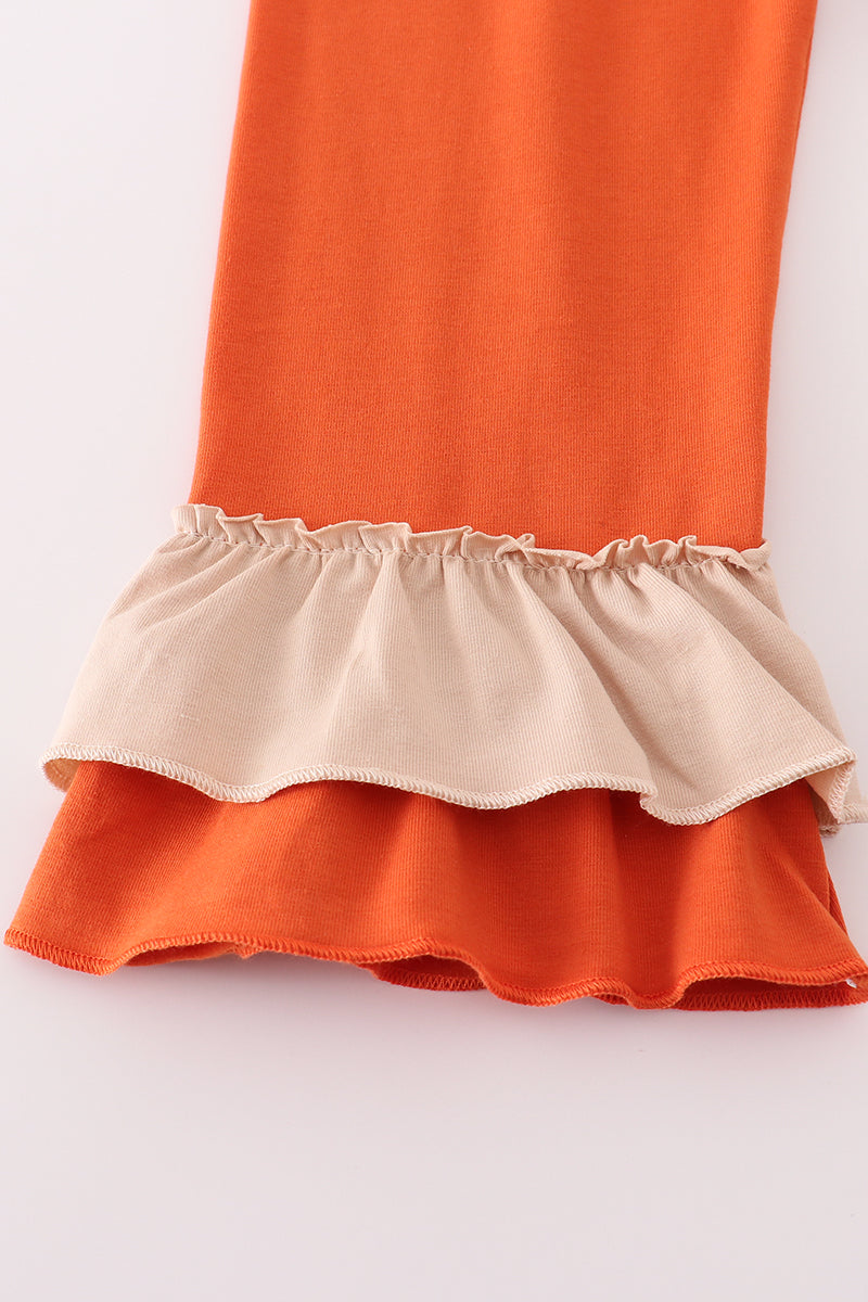 Rust isaiah embroidery ruffle pants set