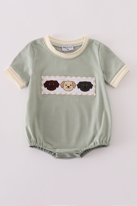 Puppy embroidery smocked bubble