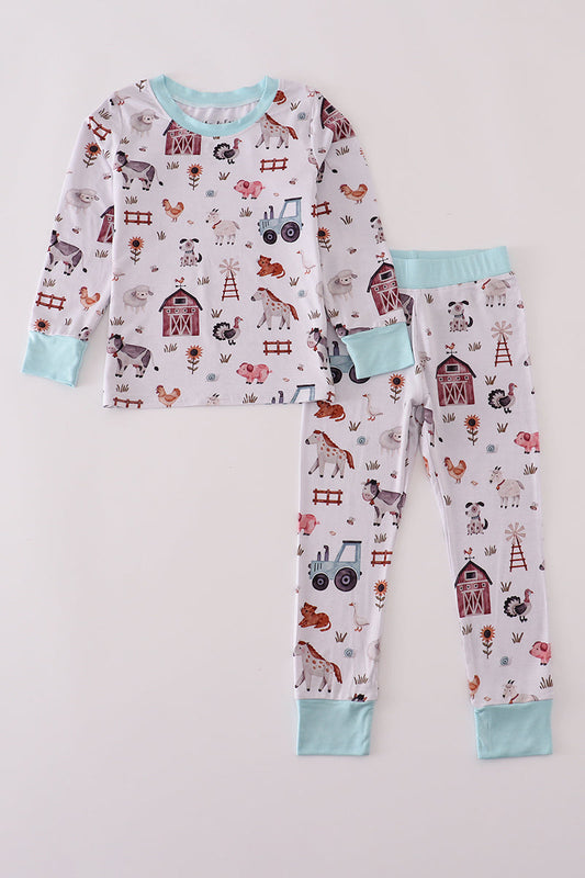 Blue family farm pajamas bamboo pants set