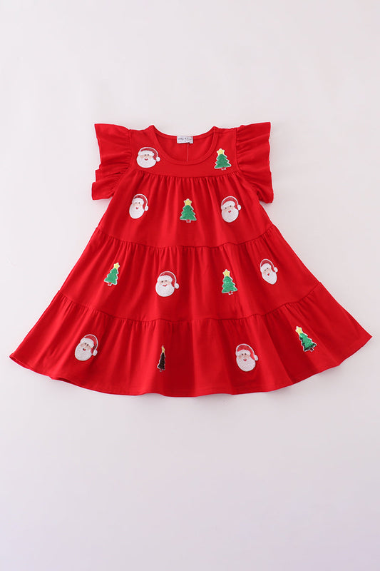 Red christmas sequin tiered girl dress