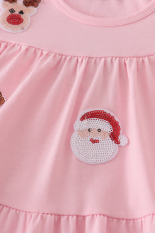 Pink christmas sequin tiered girl dress
