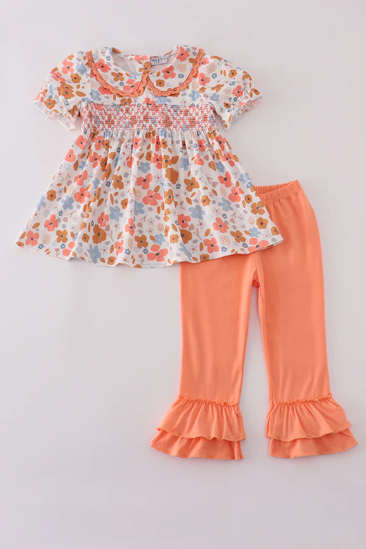 Floral Smocked Ruffle Pant Set