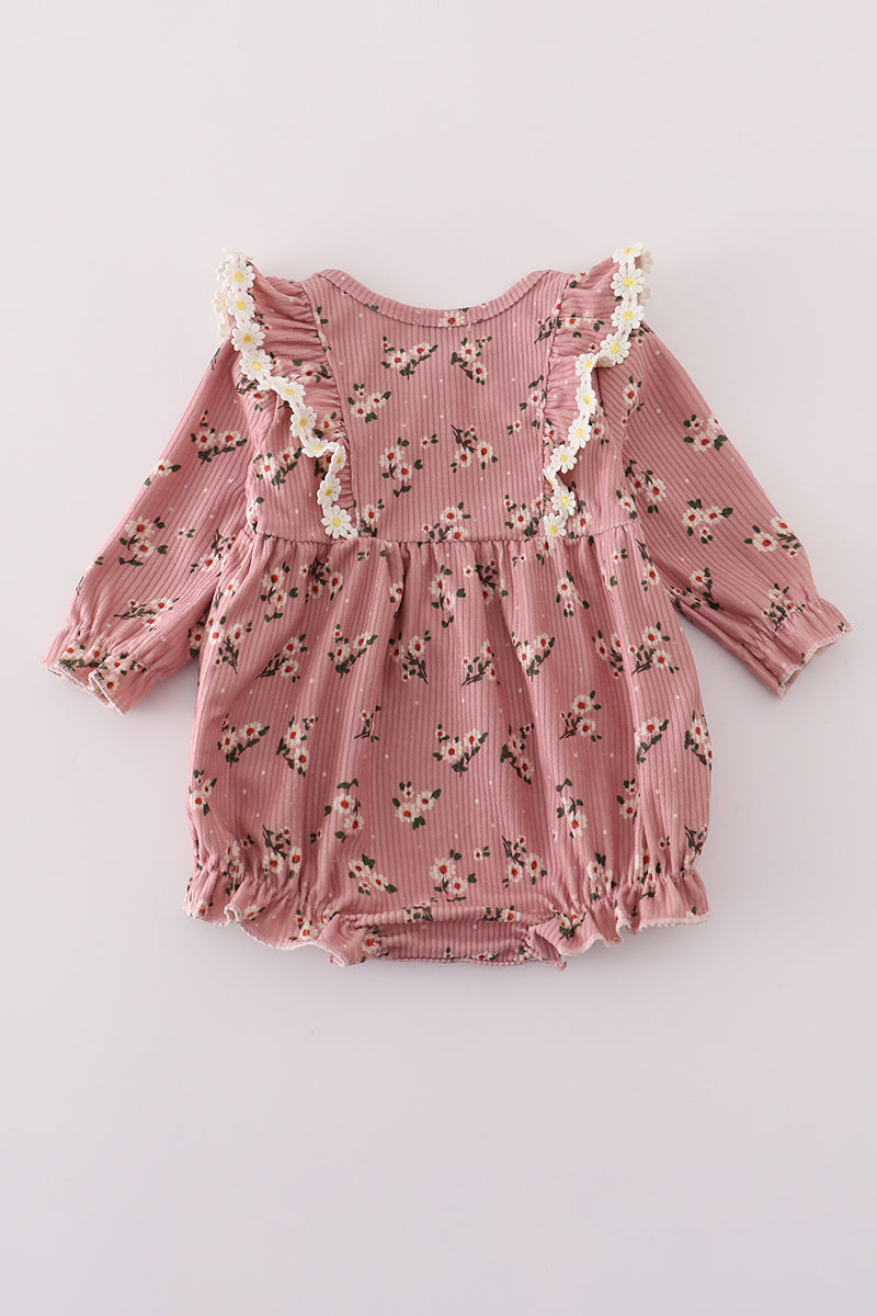 Floral corduroy lace ruffle bubble