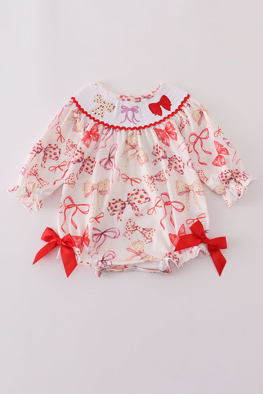 Red bow smocked bubble