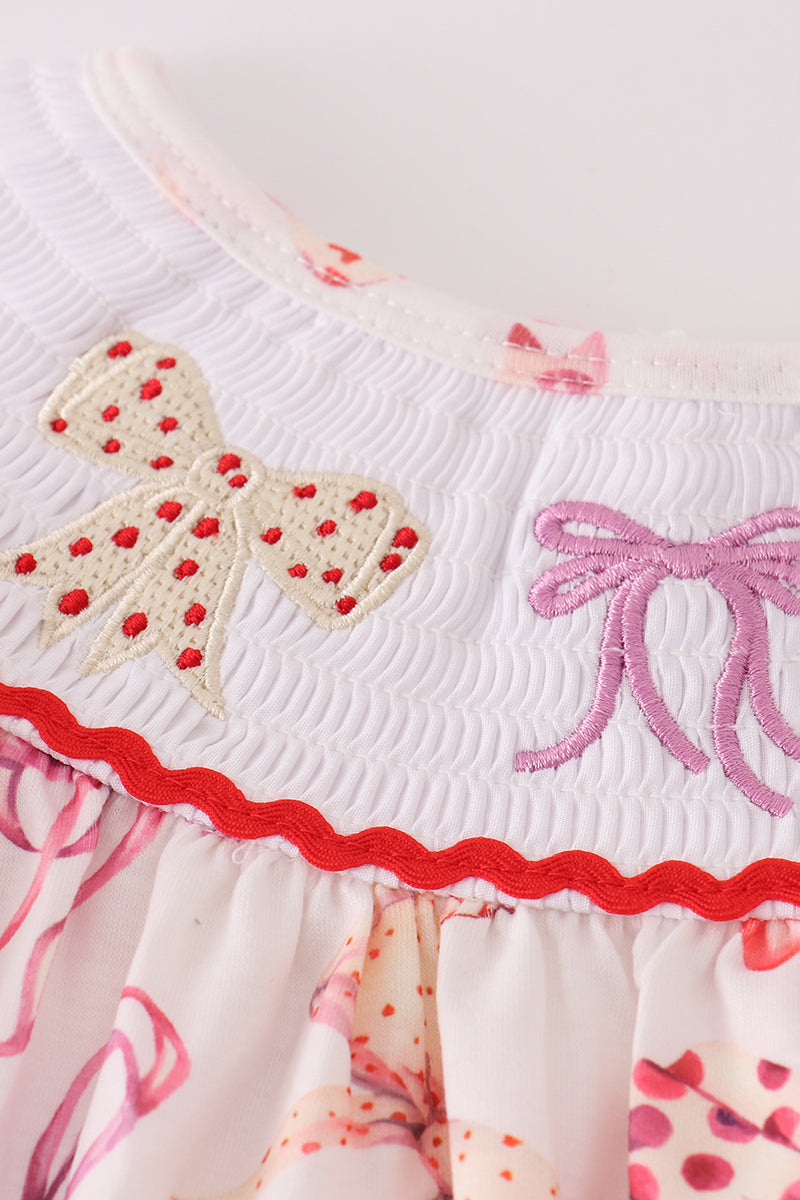 Red bow smocked bubble