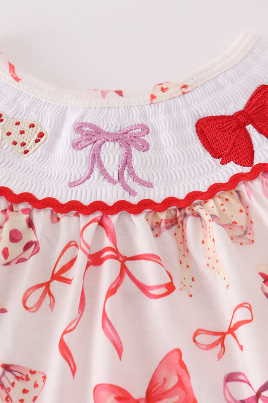 Red bow smocked bloomer set